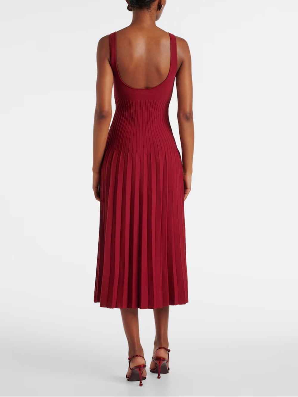 STAUD Ellison NWT Pleated Midi Dress in Burgundy - Picture 2 of 7